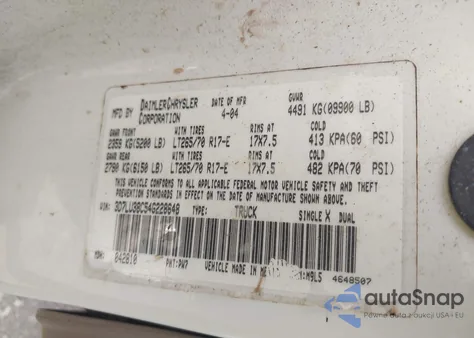 2004 Dodge Ram 3500 Slt/Laramie z USA, uszkodzony, nr VIN 3D7LU38C54G228648